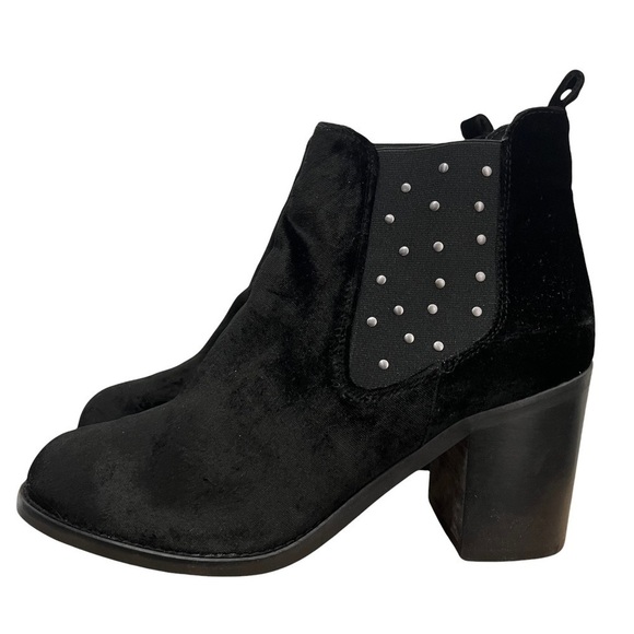 Musse & Cloud Black Mency Velvet Studded Block Heeled Ankle Boots 41 - Picture 2 of 7